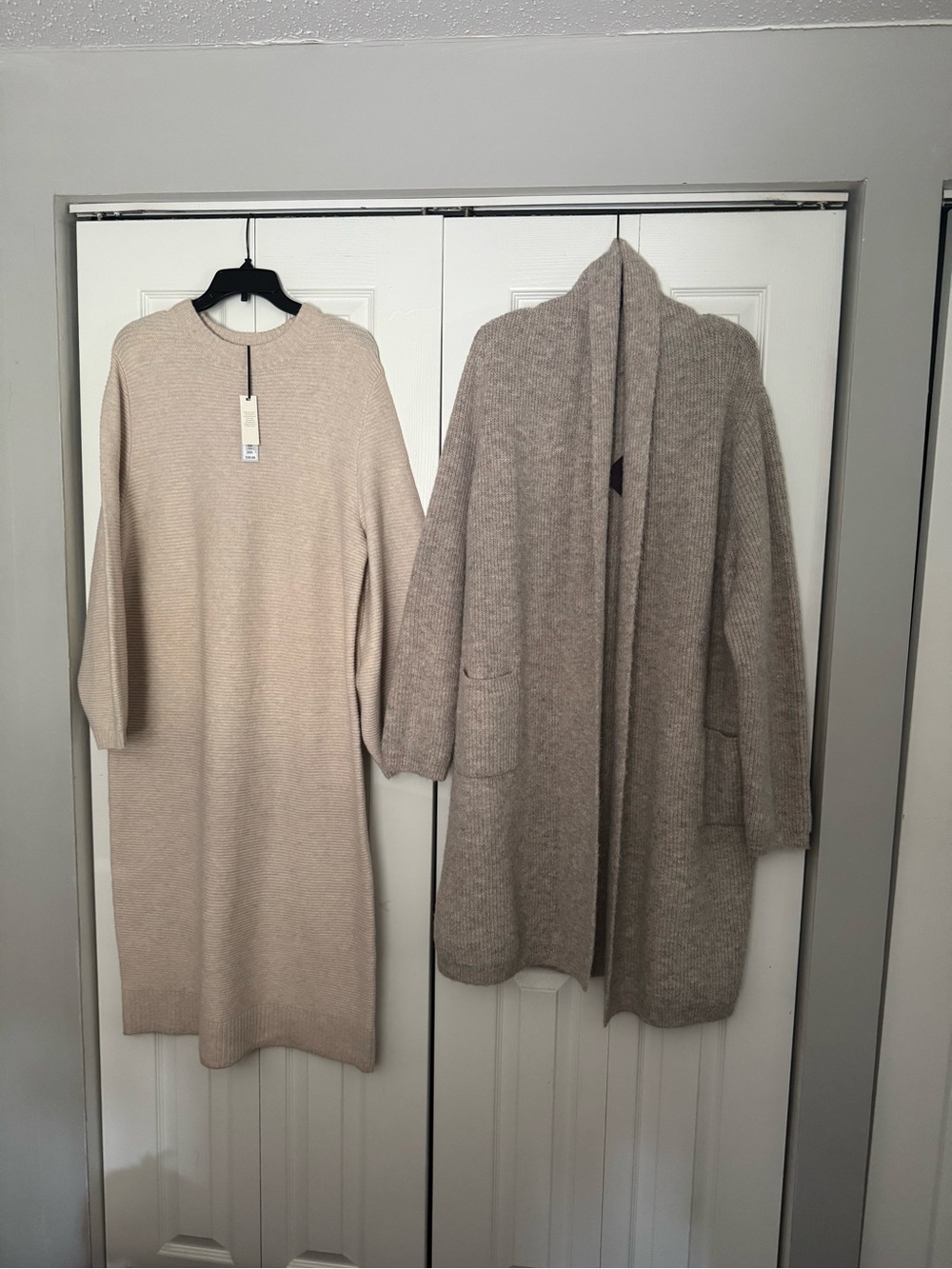 Target Neutral Beige Knit Sweater Dress & Taupe Open-Front Cardigan